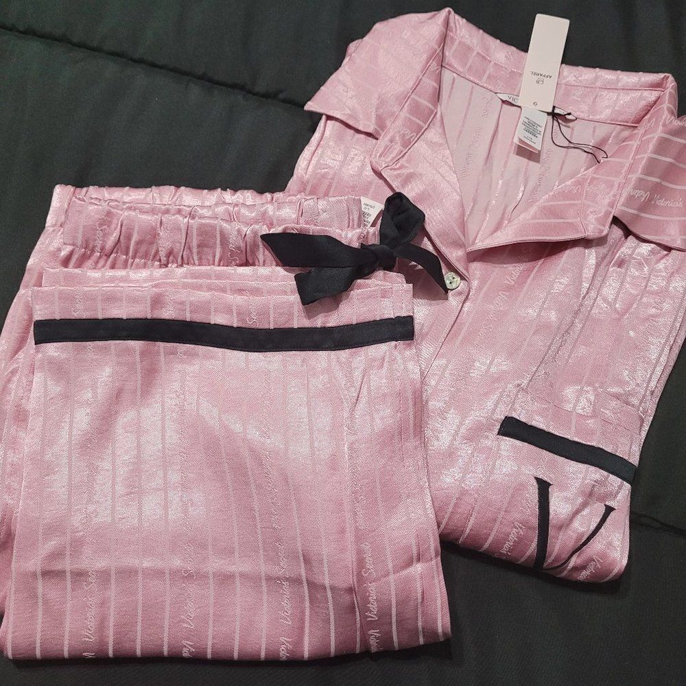 VS Satin Pink Striped w-logo PJ Set Large 807